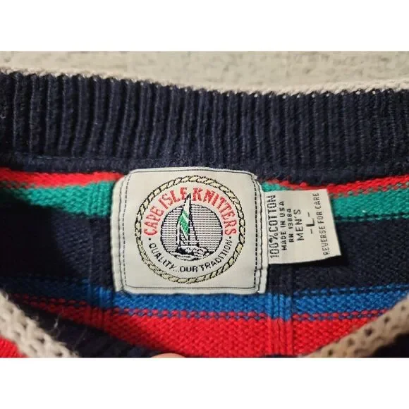 Cape Isle Knitters Men's Large Sweater Vintage Color Block Large Chunky 90s - Picture 3 of 7